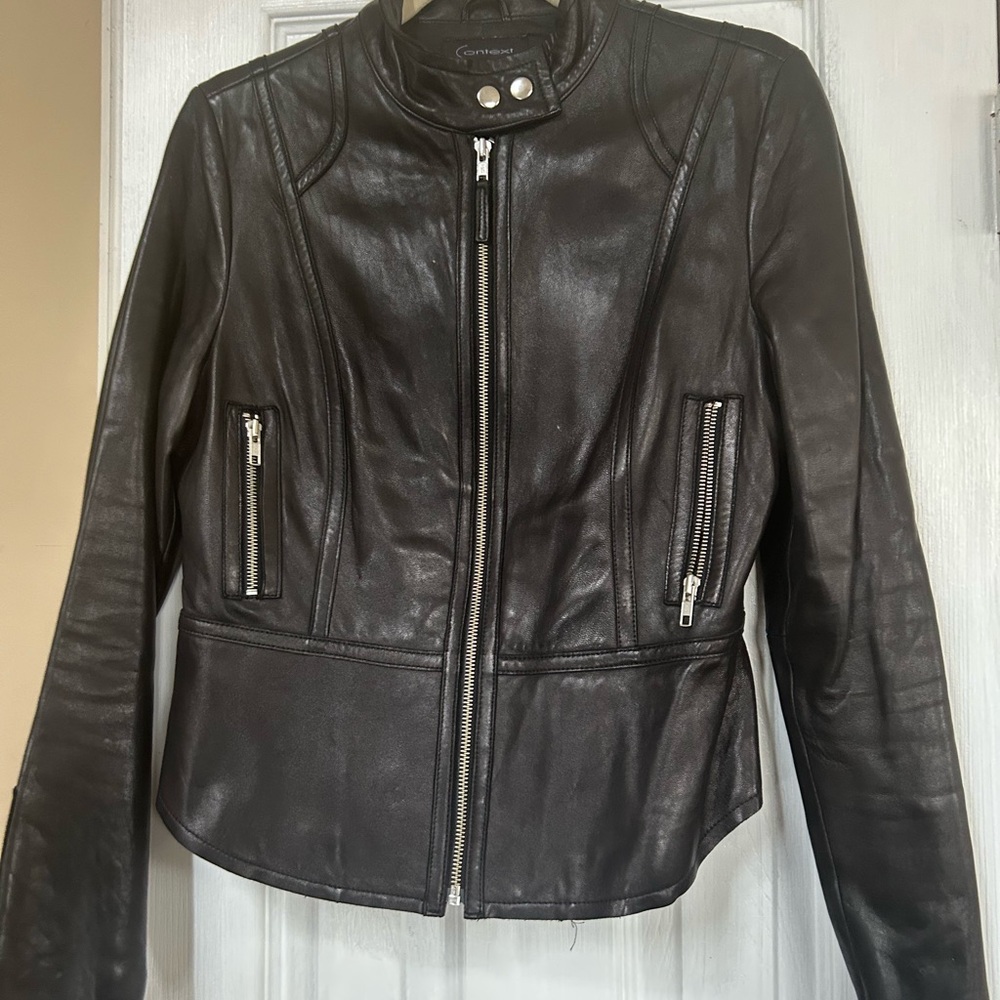 Context Women's Genuine Black Leather biker Jacket